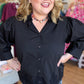 After Twilight Curvy Black Button Down Top
