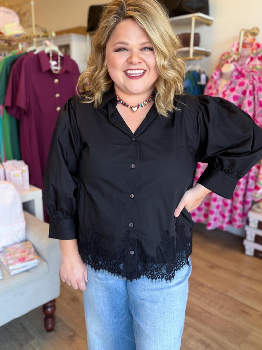 After Twilight Curvy Black Button Down Top