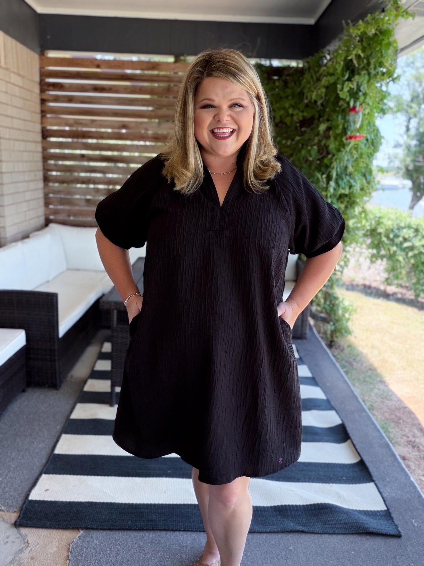 Afterglow Curvy Black Ruffled Shift Dress