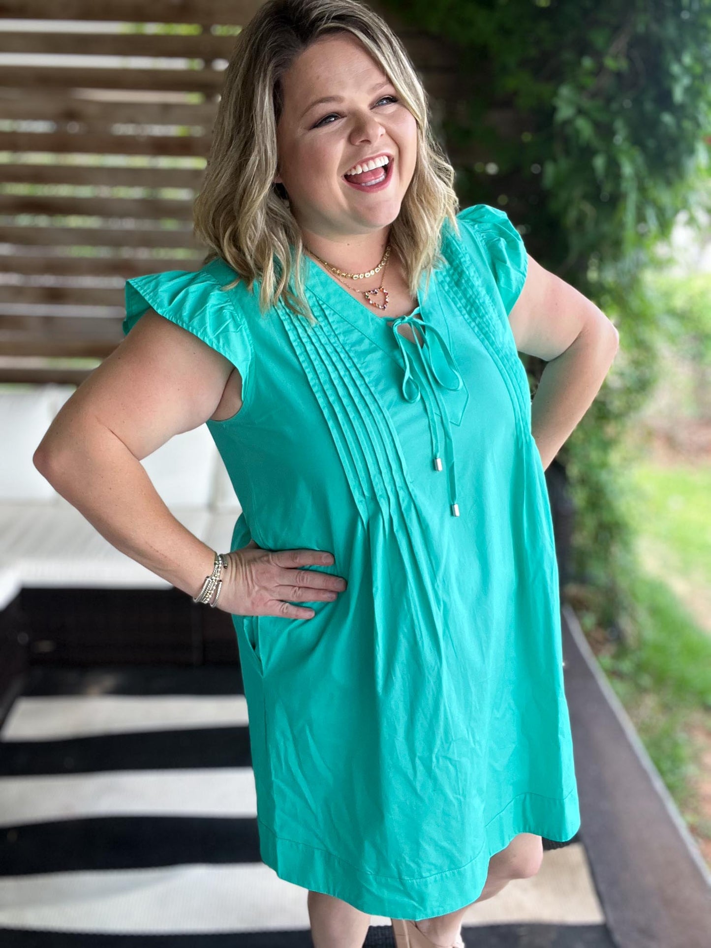 Agave Glow Plus-Size Flutter Sleeve Dress