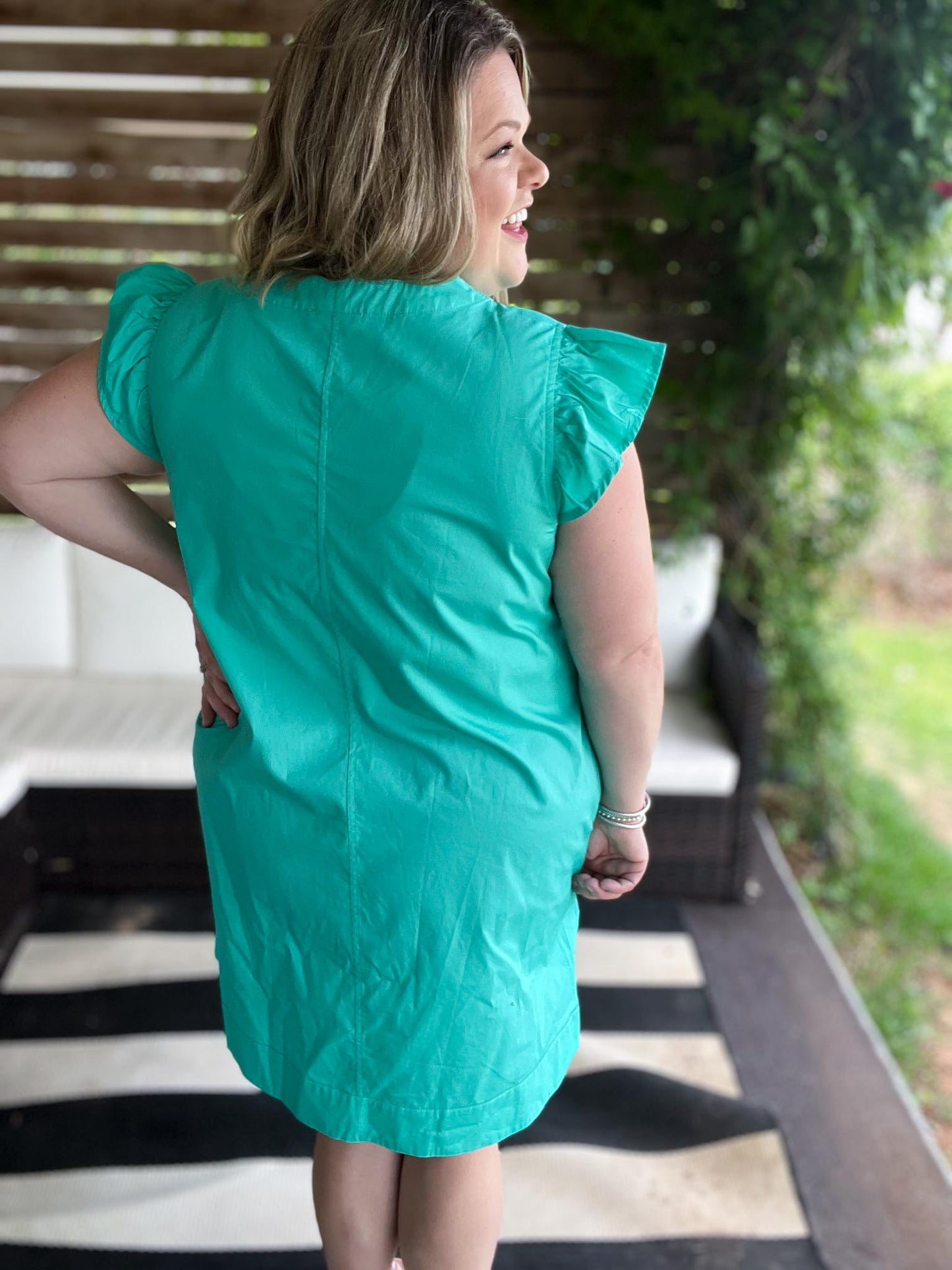 Agave Glow Plus-Size Flutter Sleeve Dress