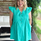 Agave Glow Plus-Size Flutter Sleeve Dress