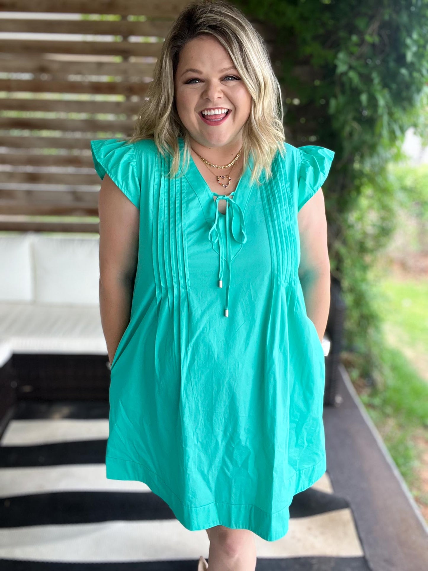 Agave Glow Plus-Size Flutter Sleeve Dress