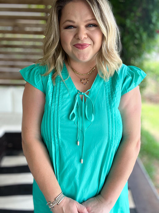 Agave Glow Plus-Size Flutter Sleeve Dress