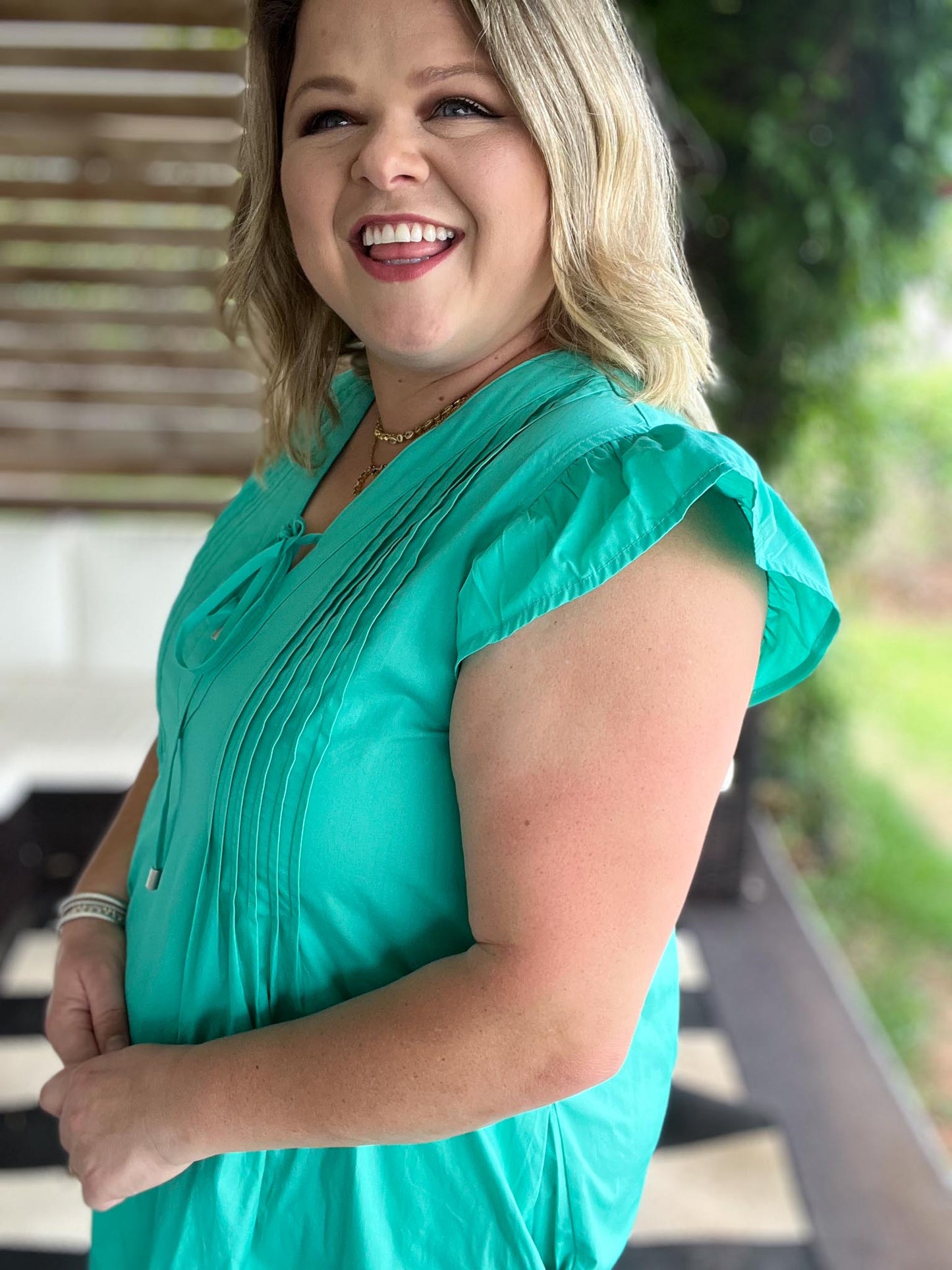 Agave Glow Plus-Size Flutter Sleeve Dress