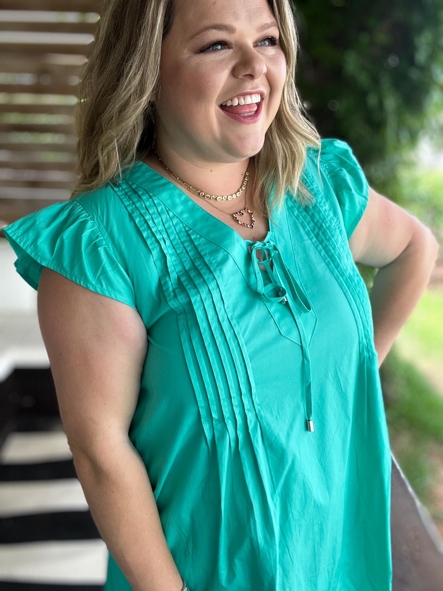 Agave Glow Plus-Size Flutter Sleeve Dress