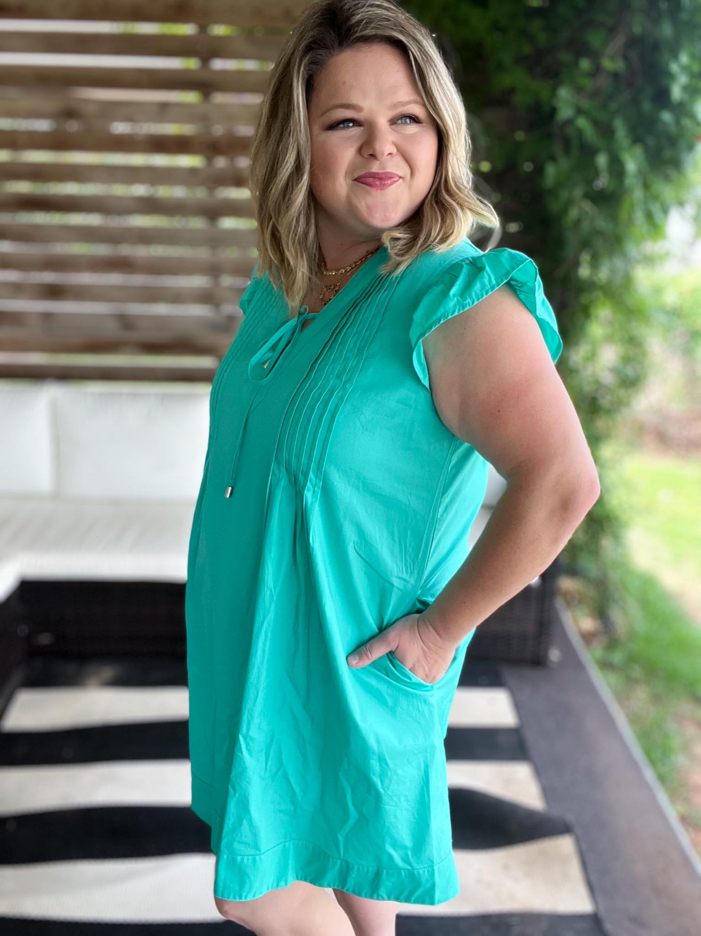 Agave Glow Plus-Size Flutter Sleeve Dress