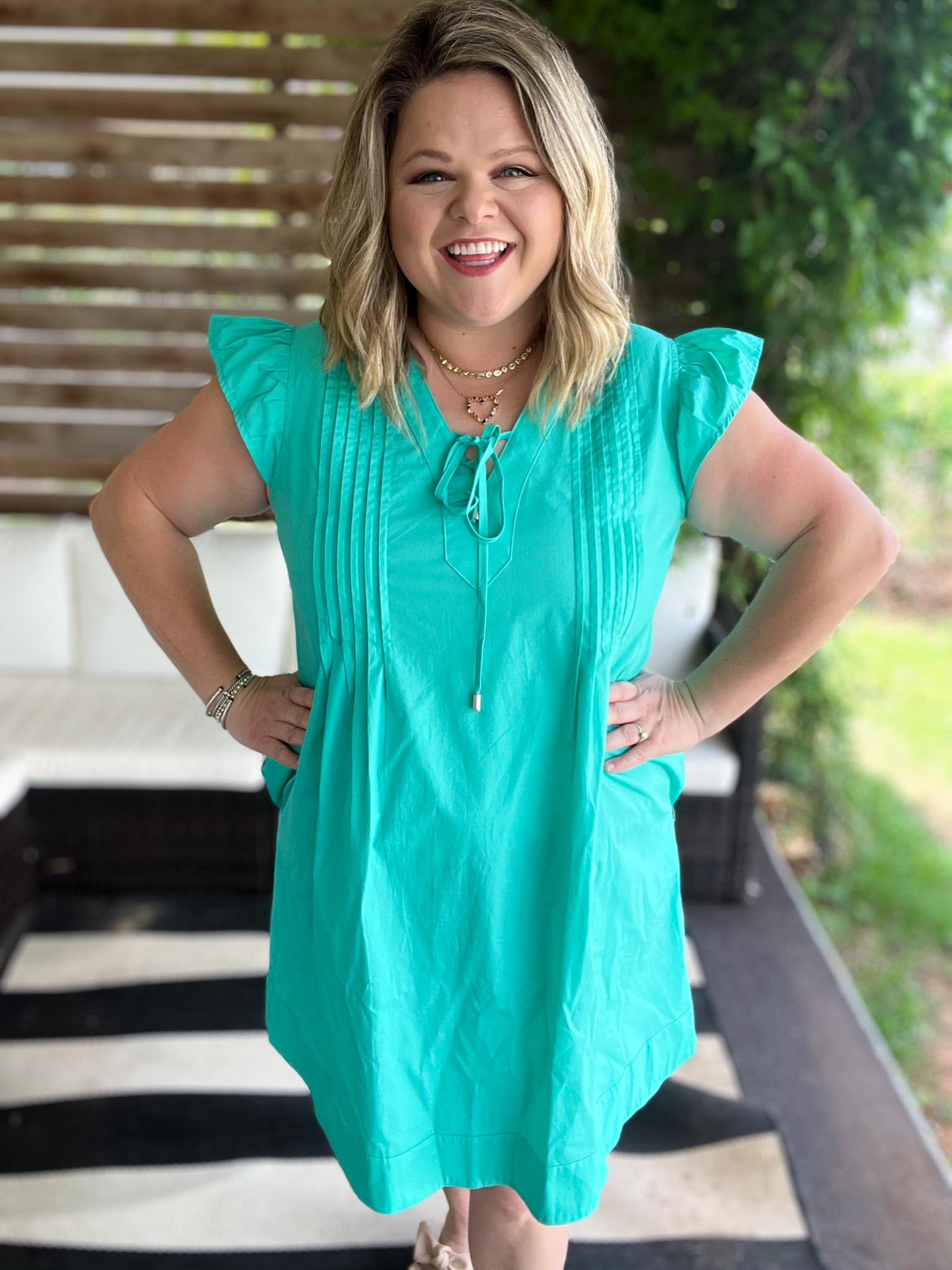 Agave Glow Plus-Size Flutter Sleeve Dress