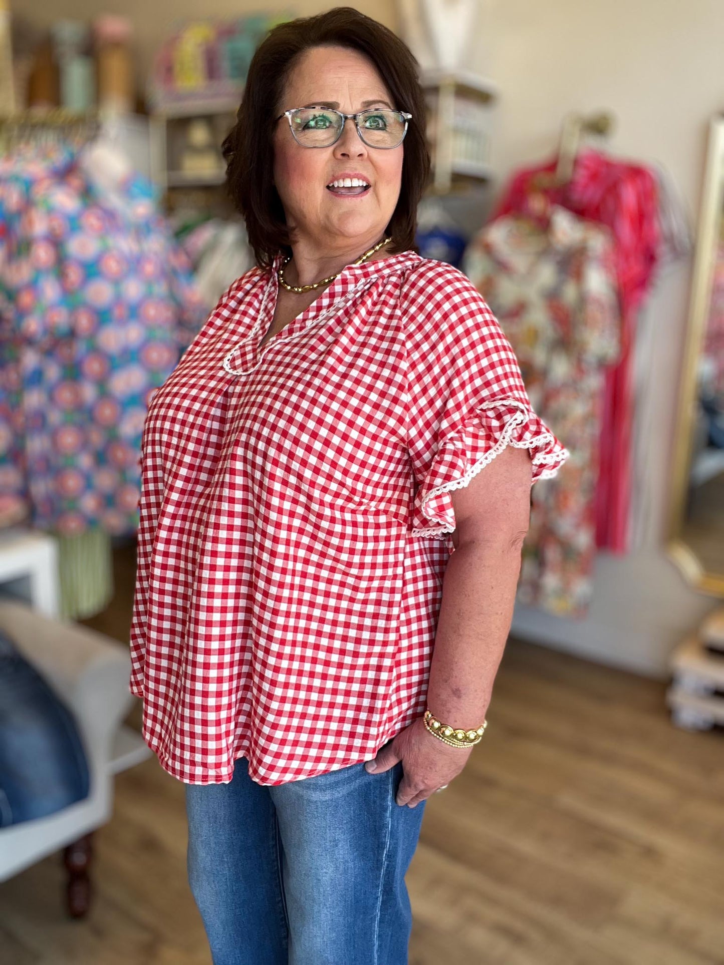 All-American Darling Curvy Red Gingham Top