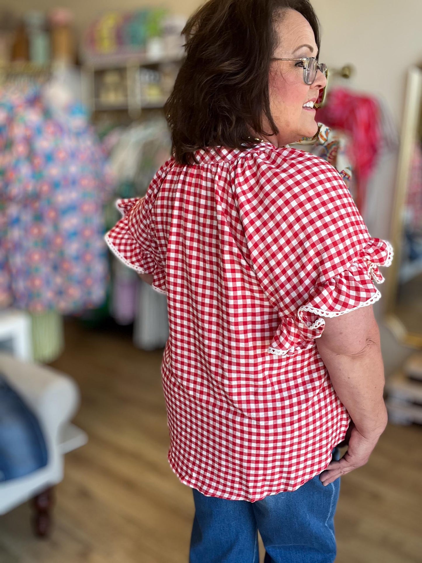 All-American Darling Curvy Red Gingham Top