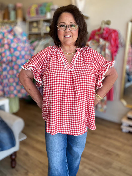 All-American Darling Curvy Red Gingham Top