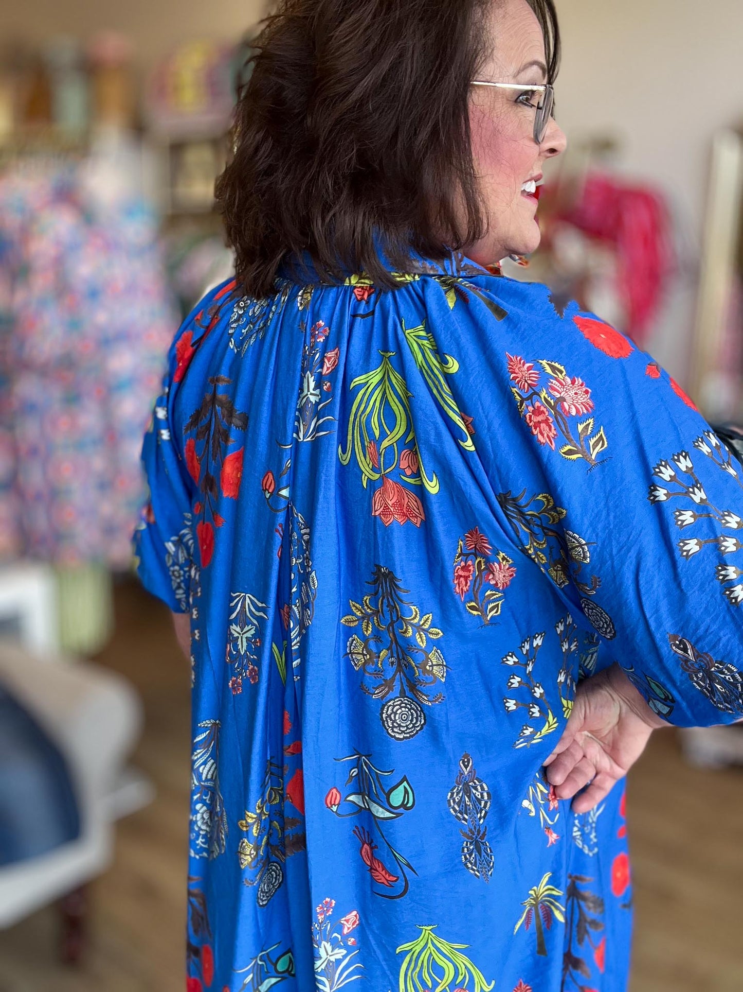 All Eyes on You Curvy Blue Print Dress