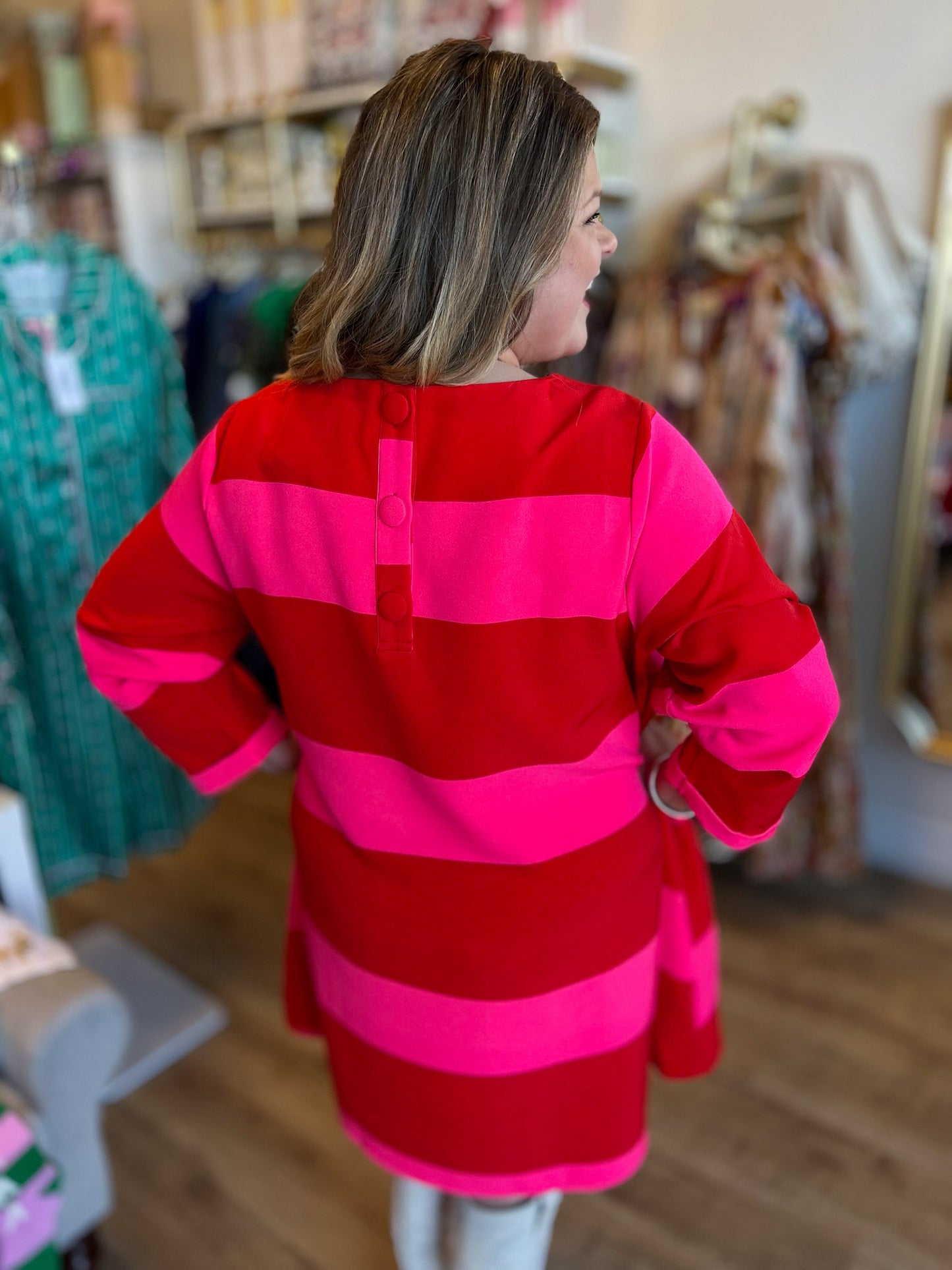 RESTOCKED! All is Bright Plus-Size Red & Pink Stripe Dress