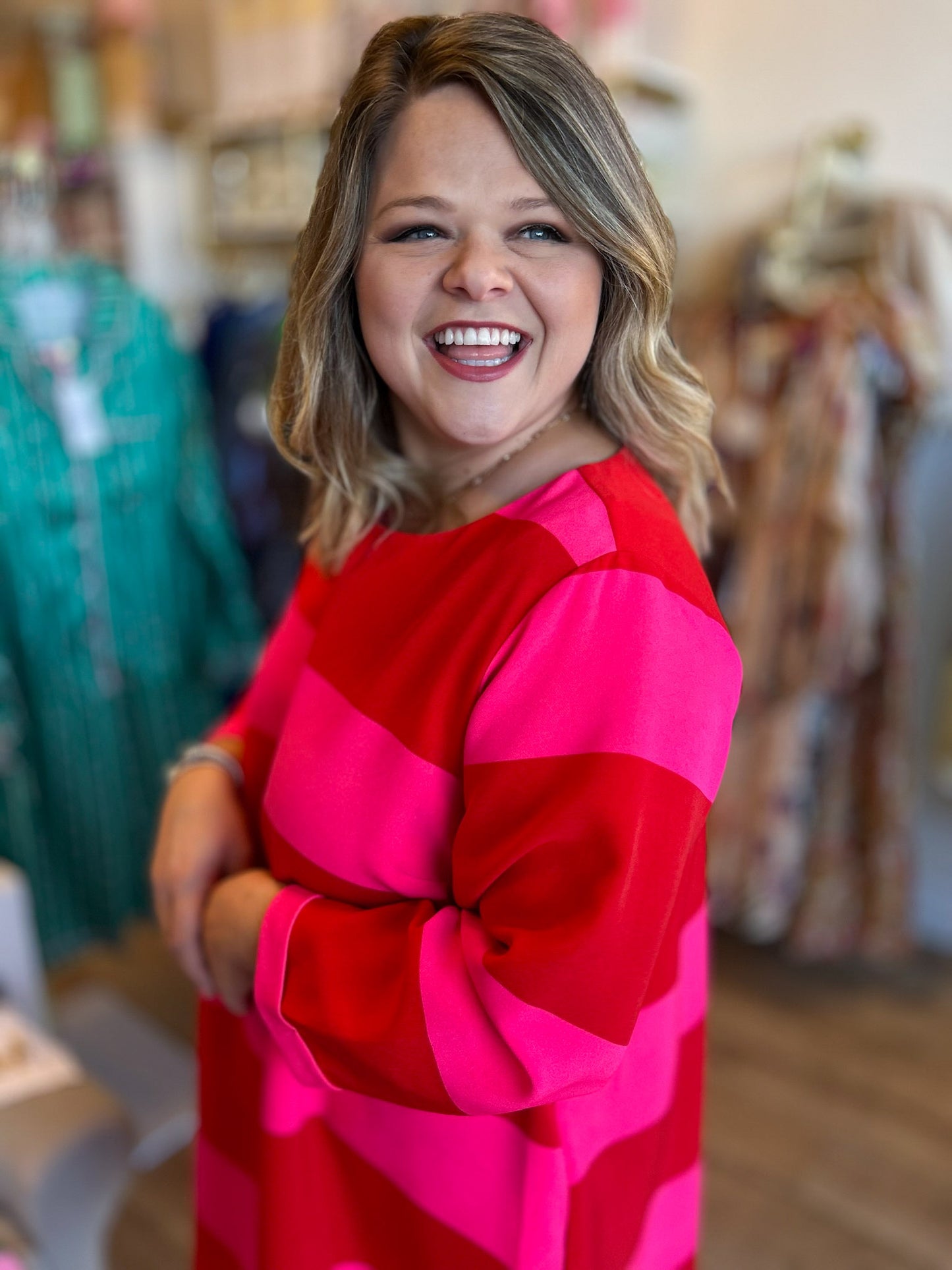 RESTOCKED! All is Bright Plus-Size Red & Pink Stripe Dress