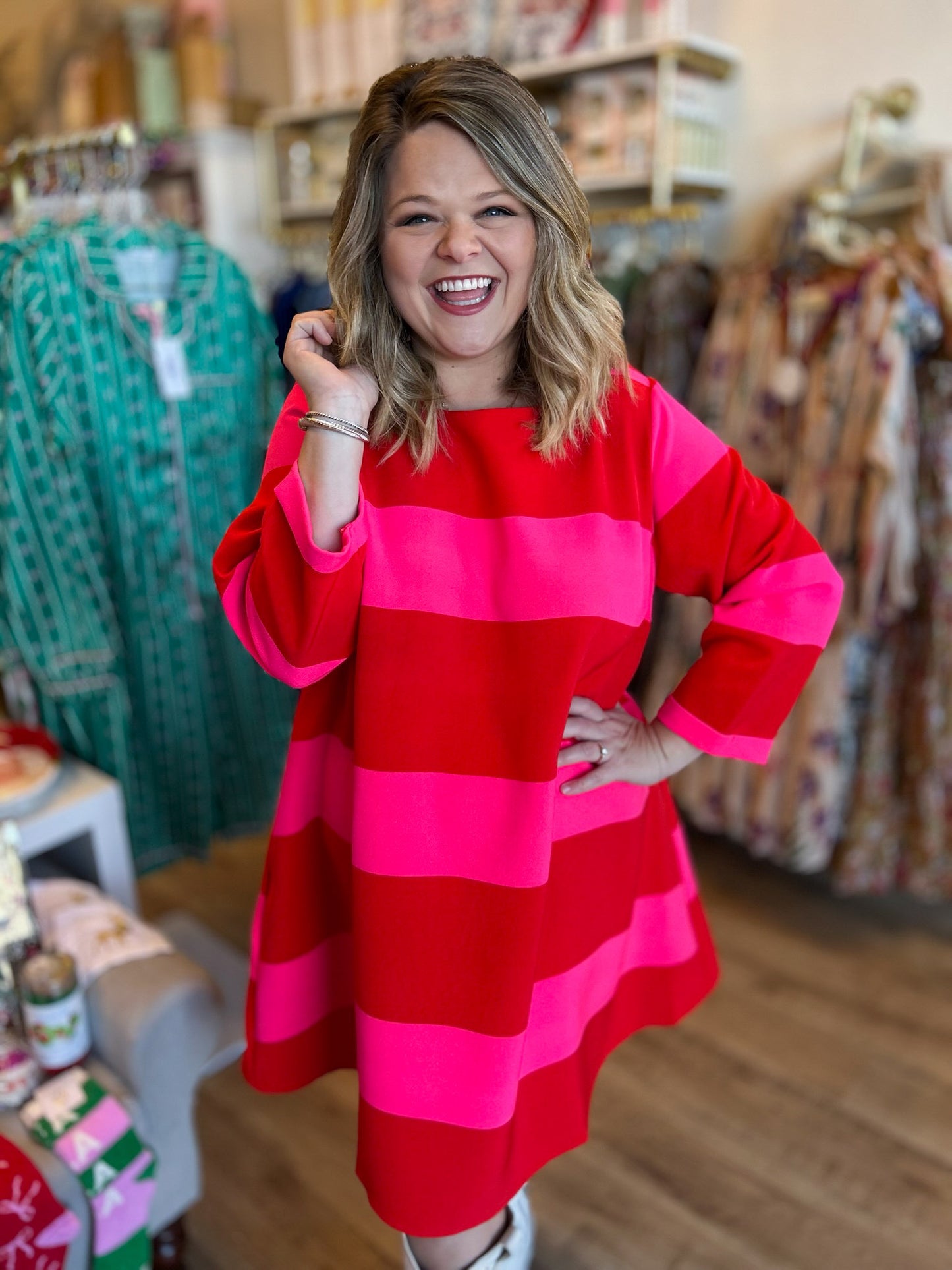 RESTOCKED! All is Bright Plus-Size Red & Pink Stripe Dress