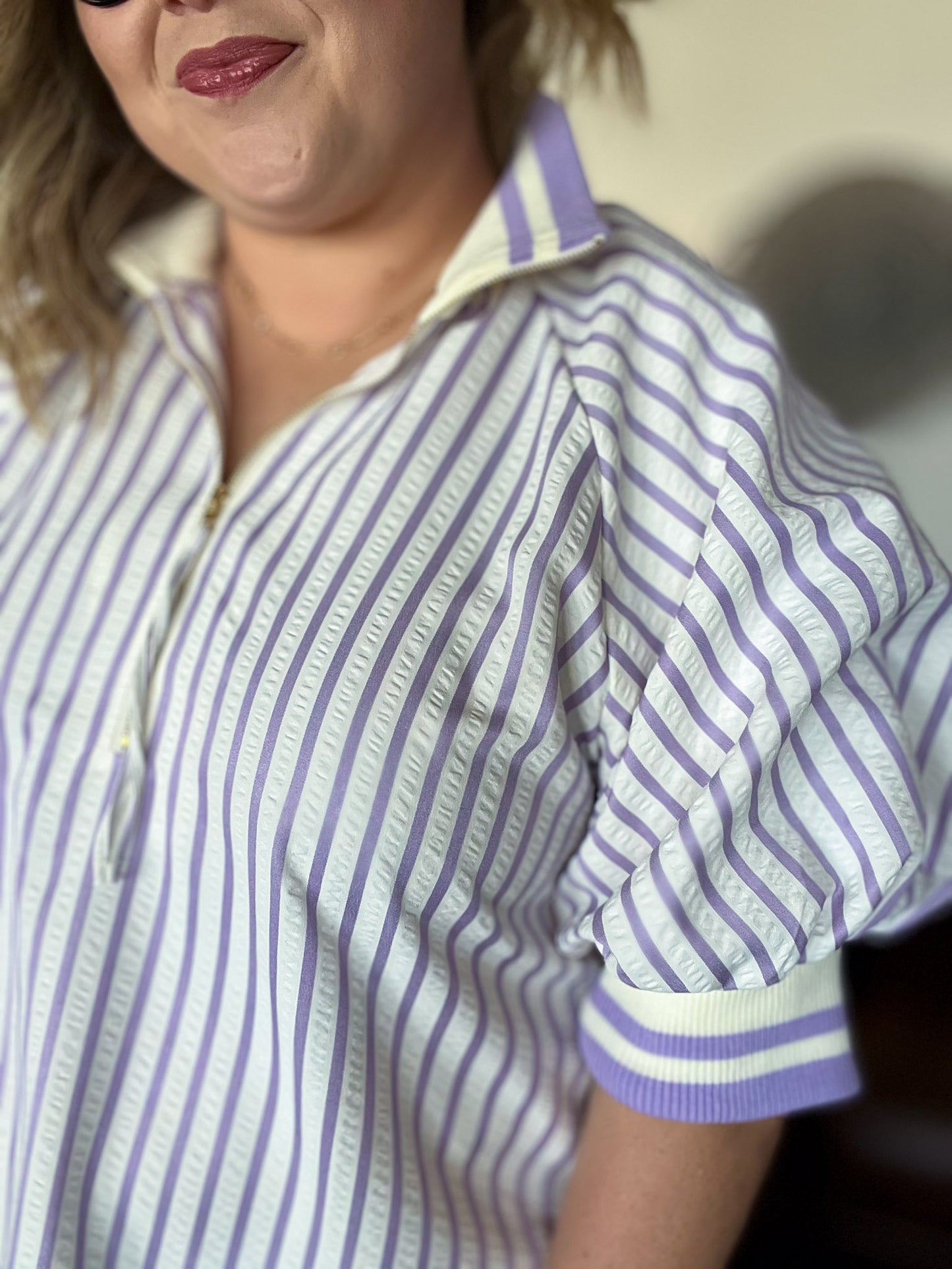 Amalfi Stripe Curvy Lavender Ribbed Top