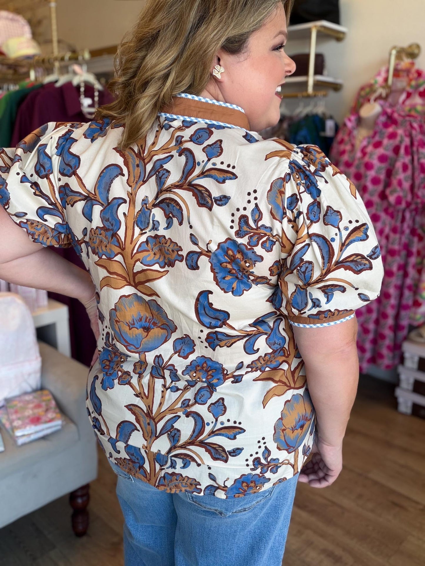 Amber Reverie Curvy Ecru Button Down Top