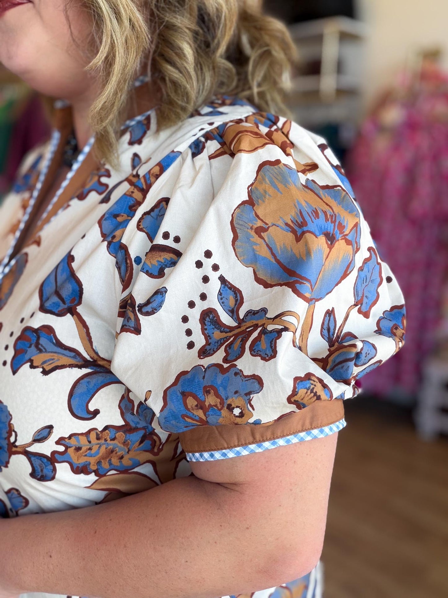 Amber Reverie Curvy Ecru Button Down Top