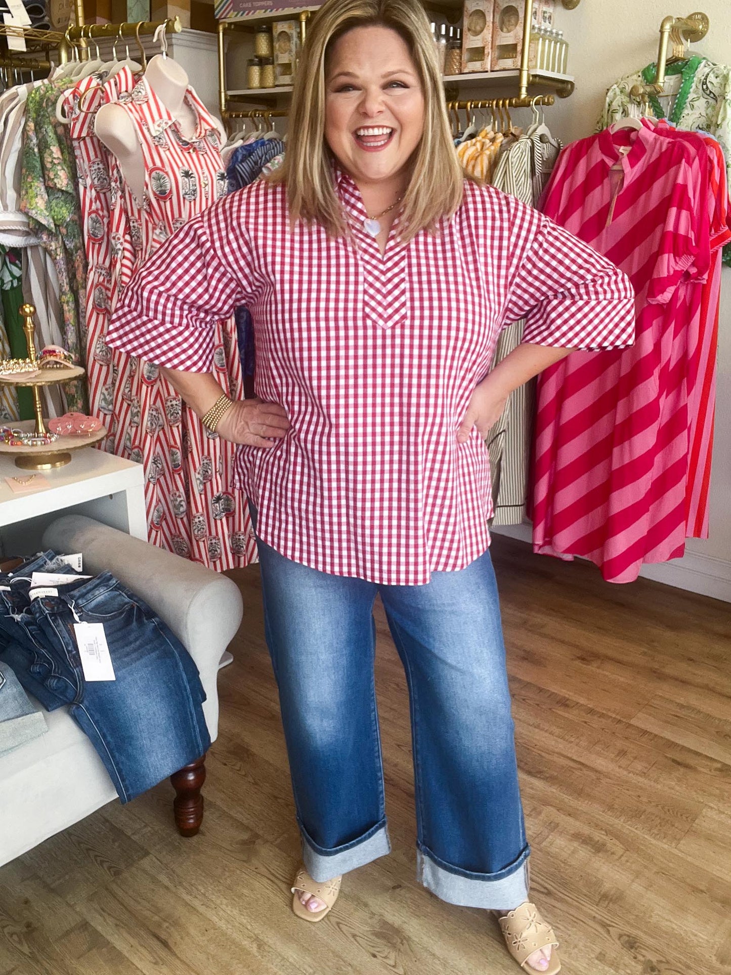 Risen Mid Rise Crop Straight Cuffed Jeans