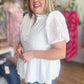 American Honey Curvy White Eyelet Peplum Top