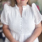 American Honey Curvy White Eyelet Peplum Top