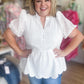 American Honey Curvy White Eyelet Peplum Top