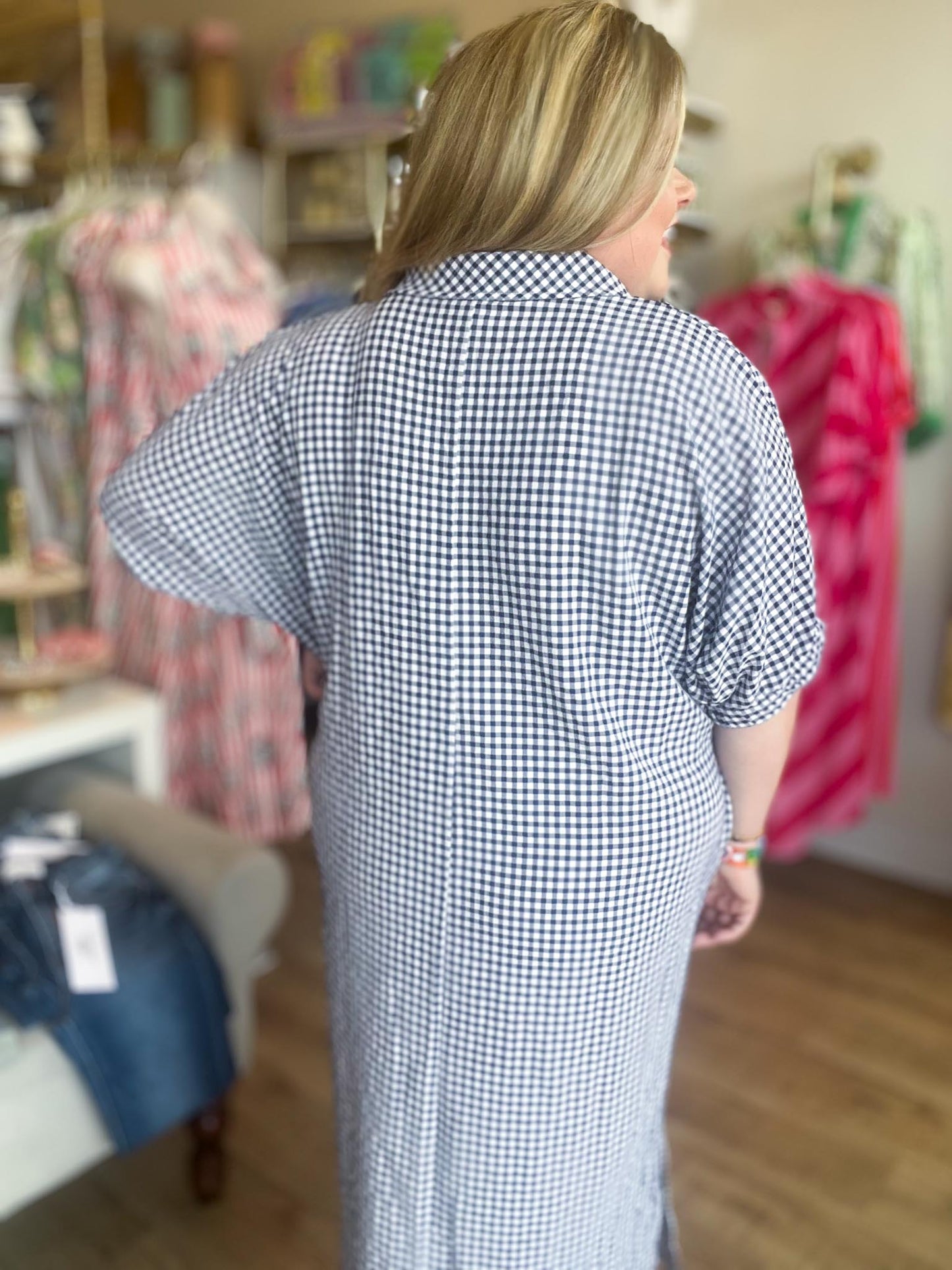 Americana Charm Curvy Navy Gingham Midi Dress