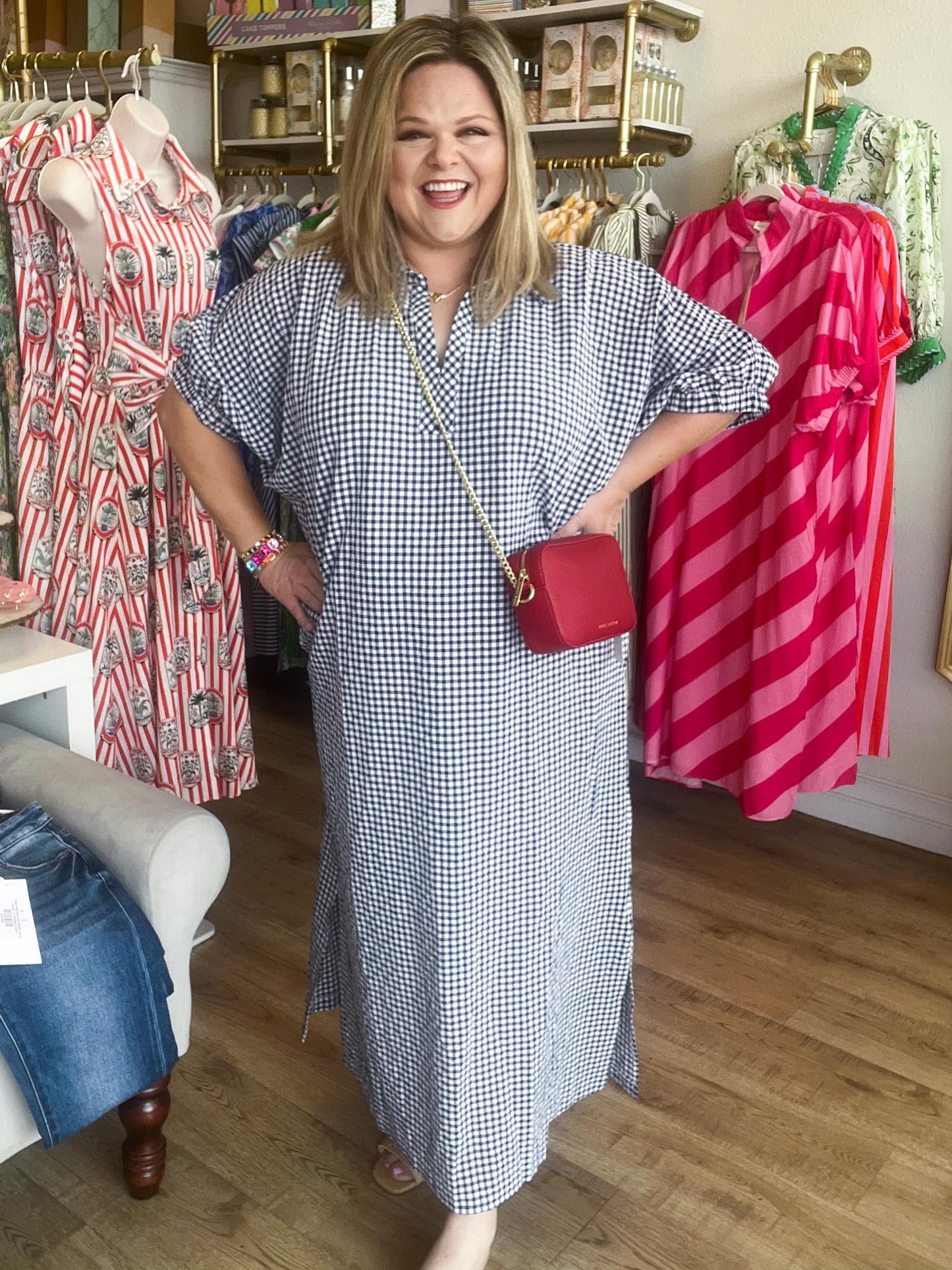 Americana Charm Curvy Navy Gingham Midi Dress