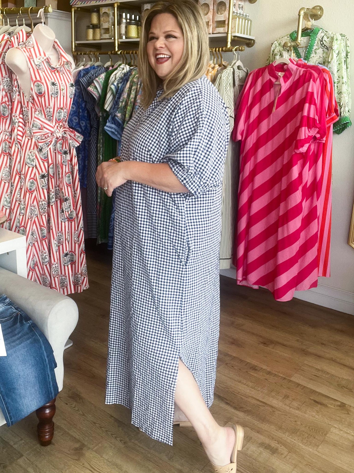 Americana Charm Curvy Navy Gingham Midi Dress