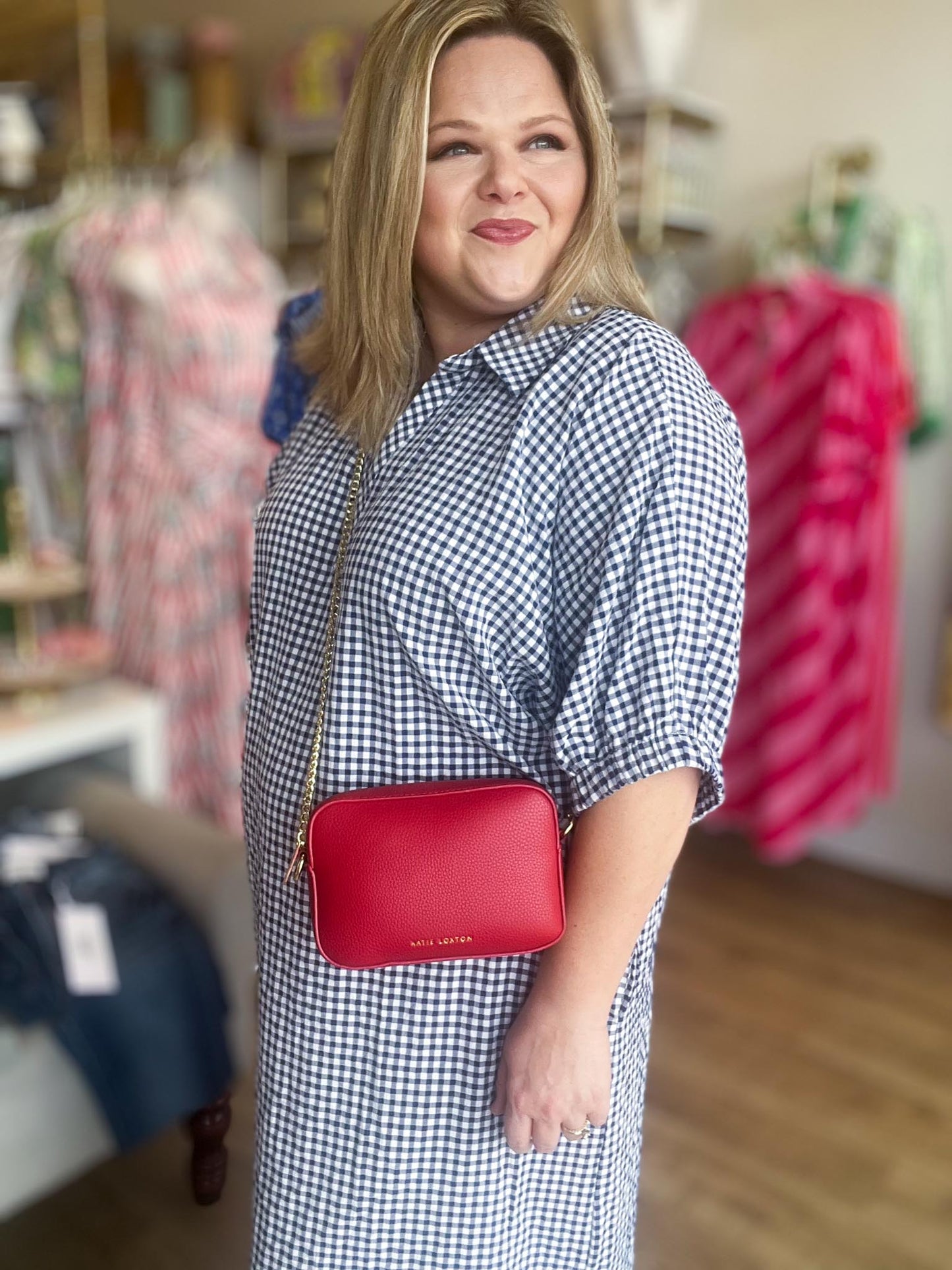 Americana Charm Curvy Navy Gingham Midi Dress