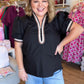 Americano Stripes Curvy Black Contrast Trim Top