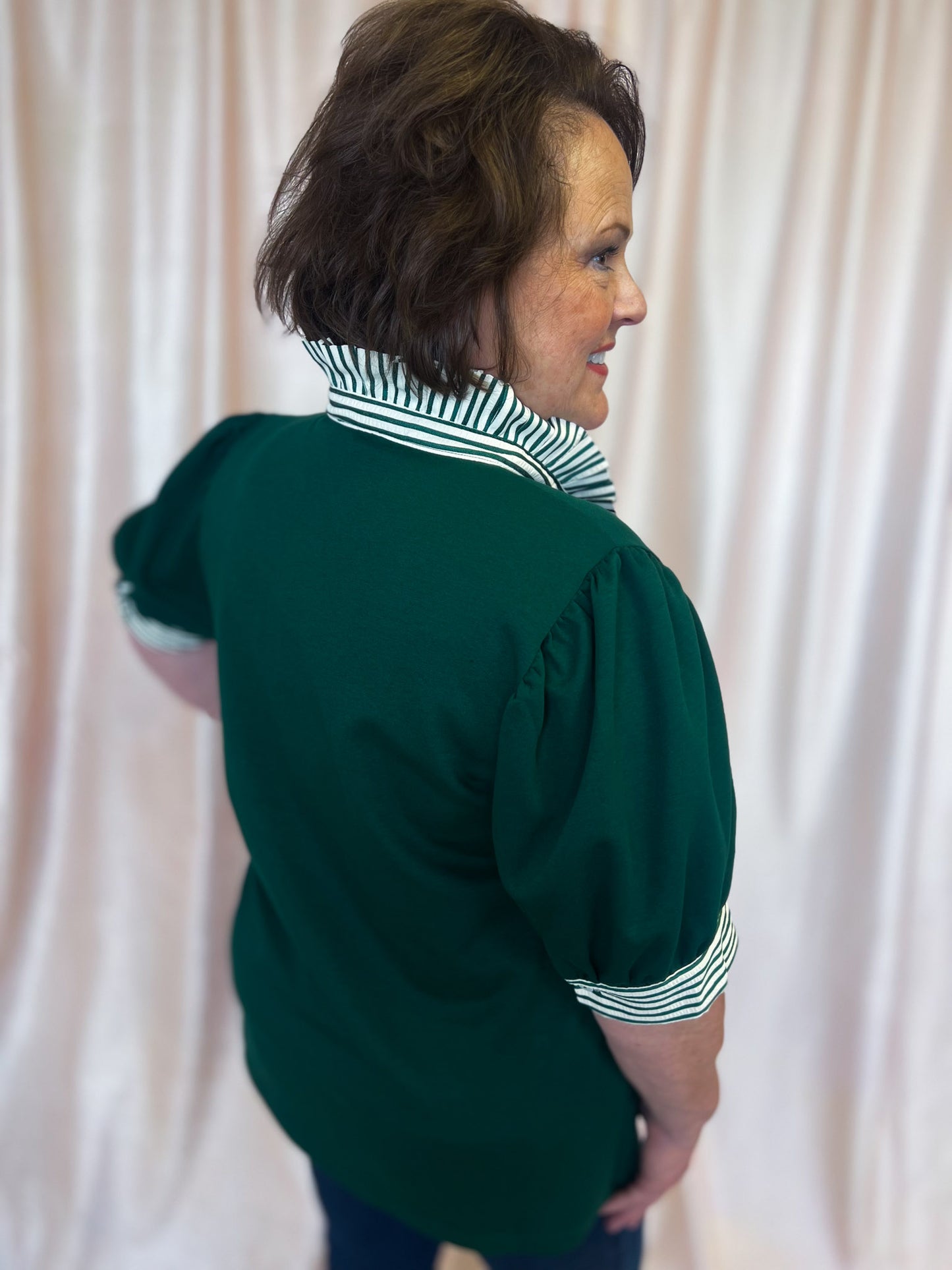And It's Good Curvy Green Stripe Collar Top