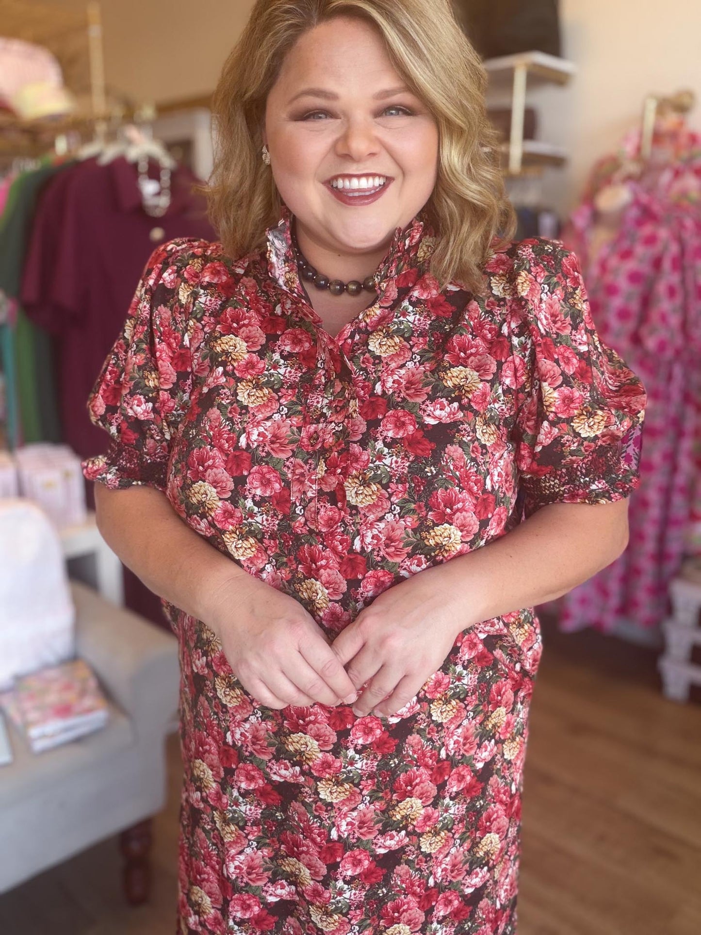 Autumn Drift Curvy Brick Floral Midi Dress