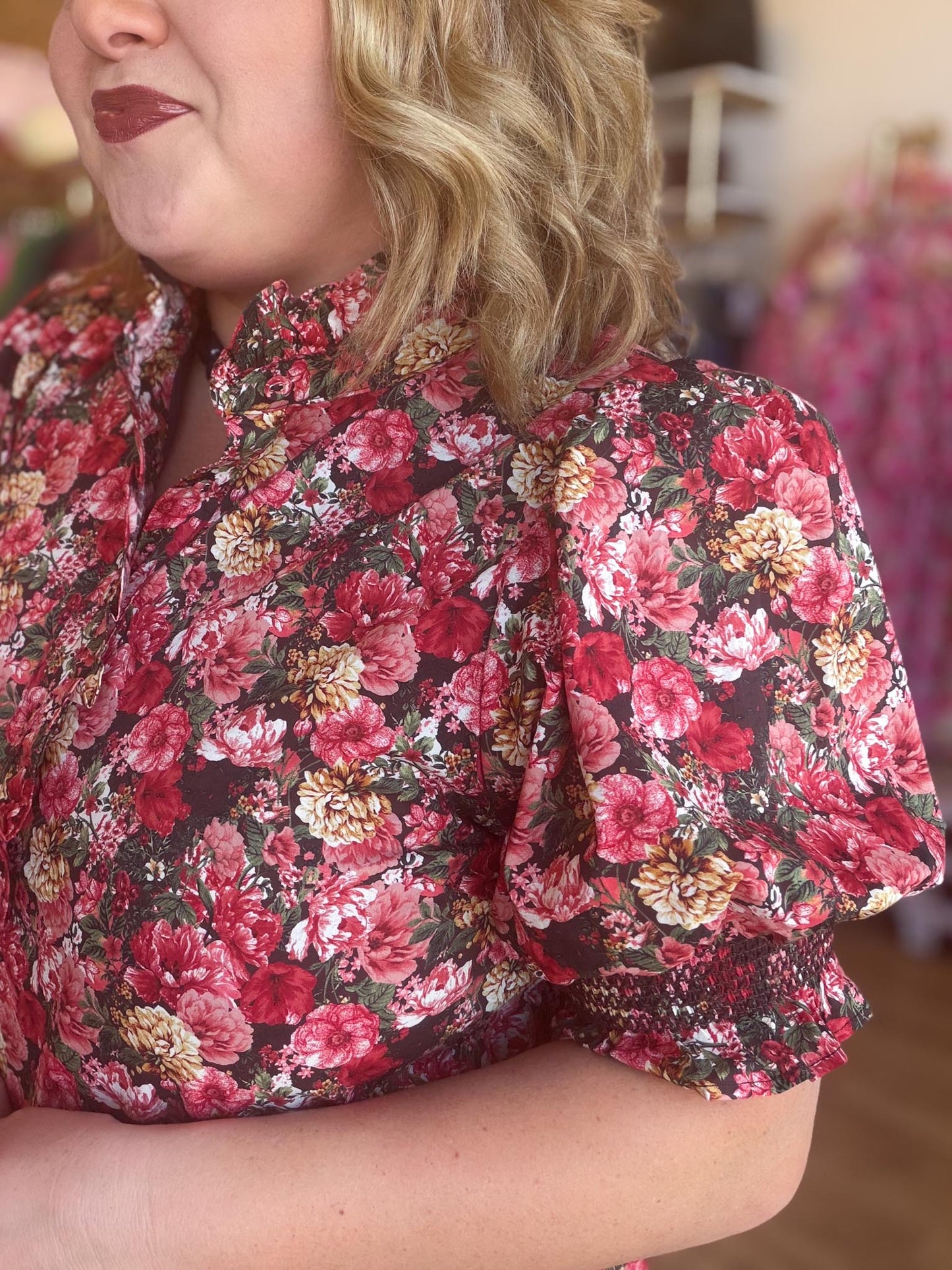 Autumn Drift Curvy Brick Floral Midi Dress