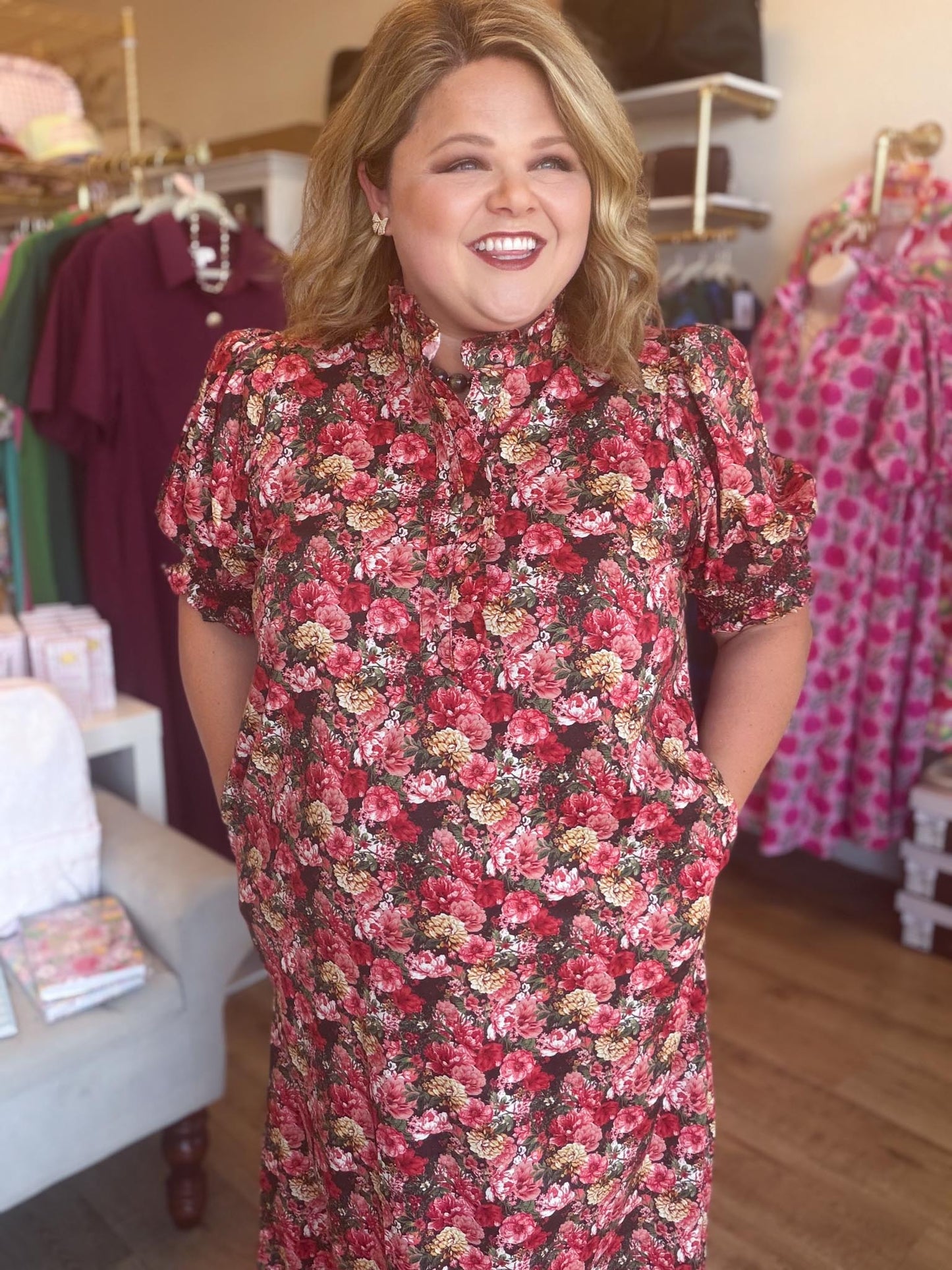Autumn Drift Curvy Brick Floral Midi Dress