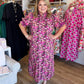Autumn Drift Curvy Magenta Floral Midi Dress