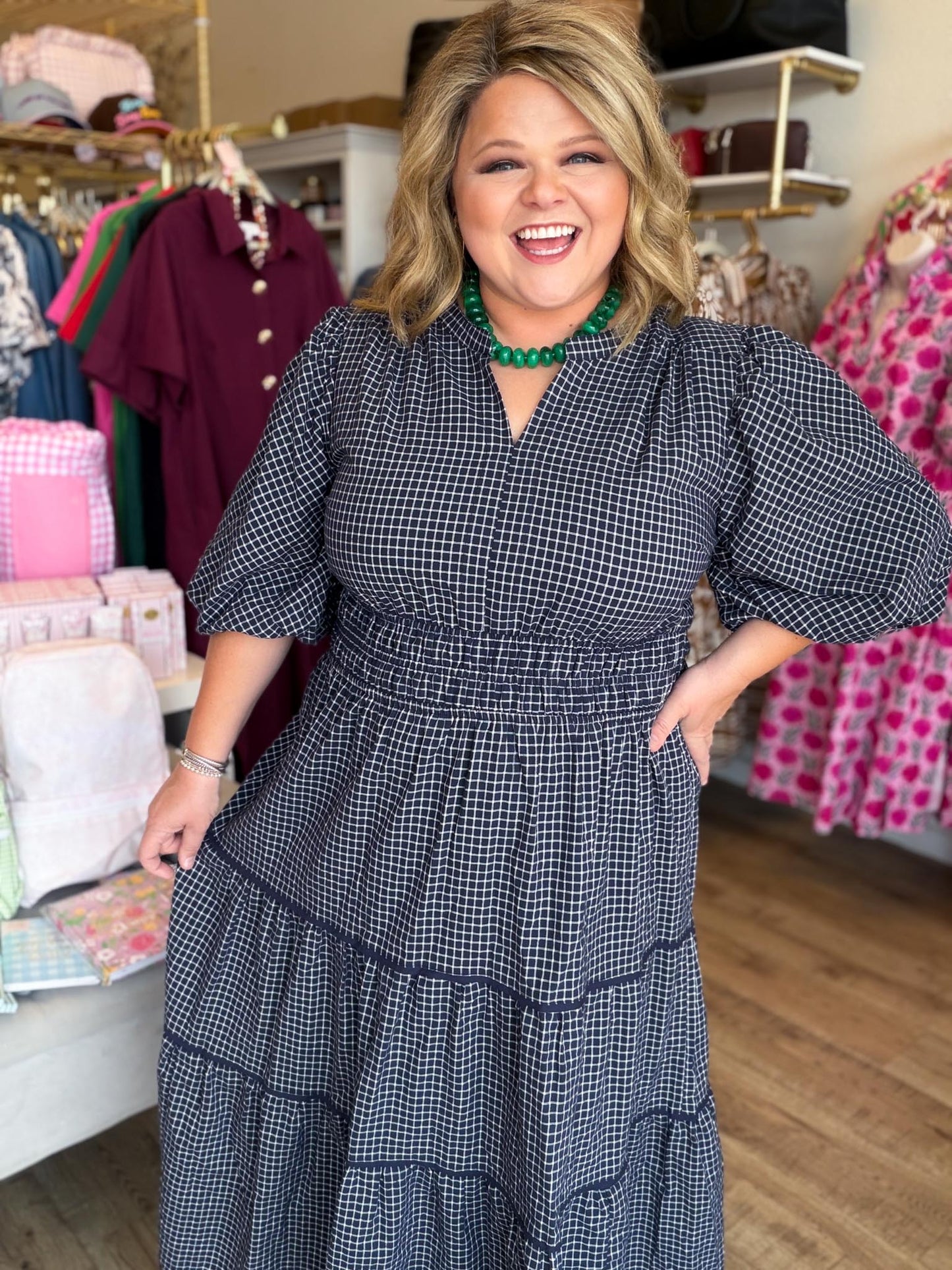 Autumn Evermore Curvy Navy Plaid Midi Dress
