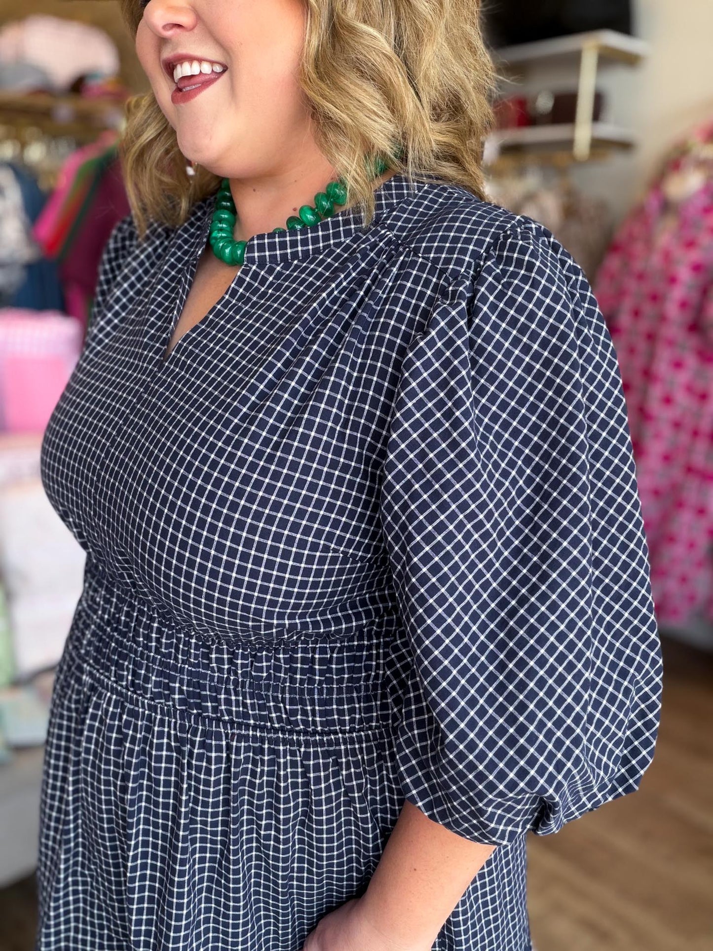 Autumn Evermore Curvy Navy Plaid Midi Dress