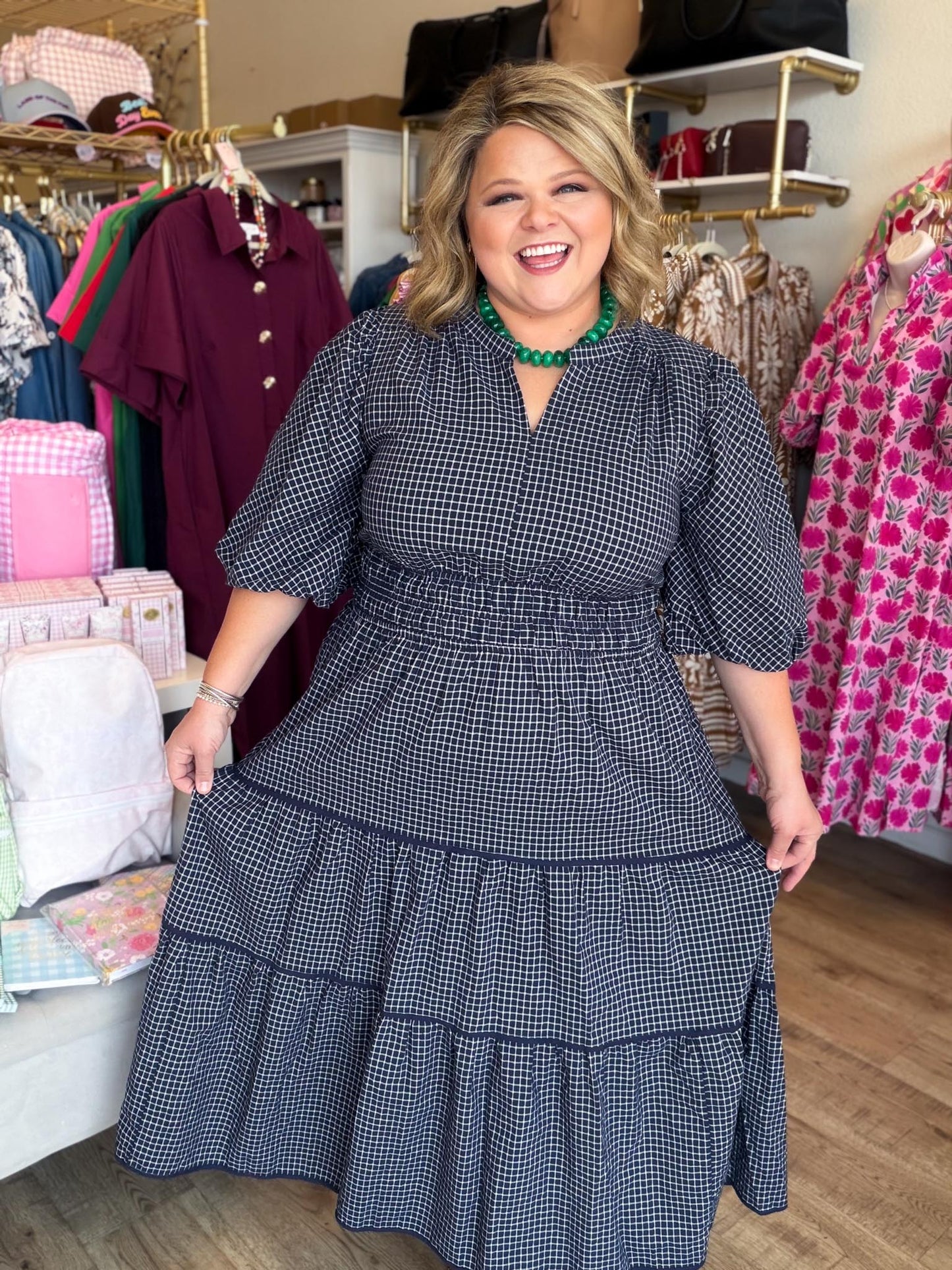 Autumn Evermore Curvy Navy Plaid Midi Dress