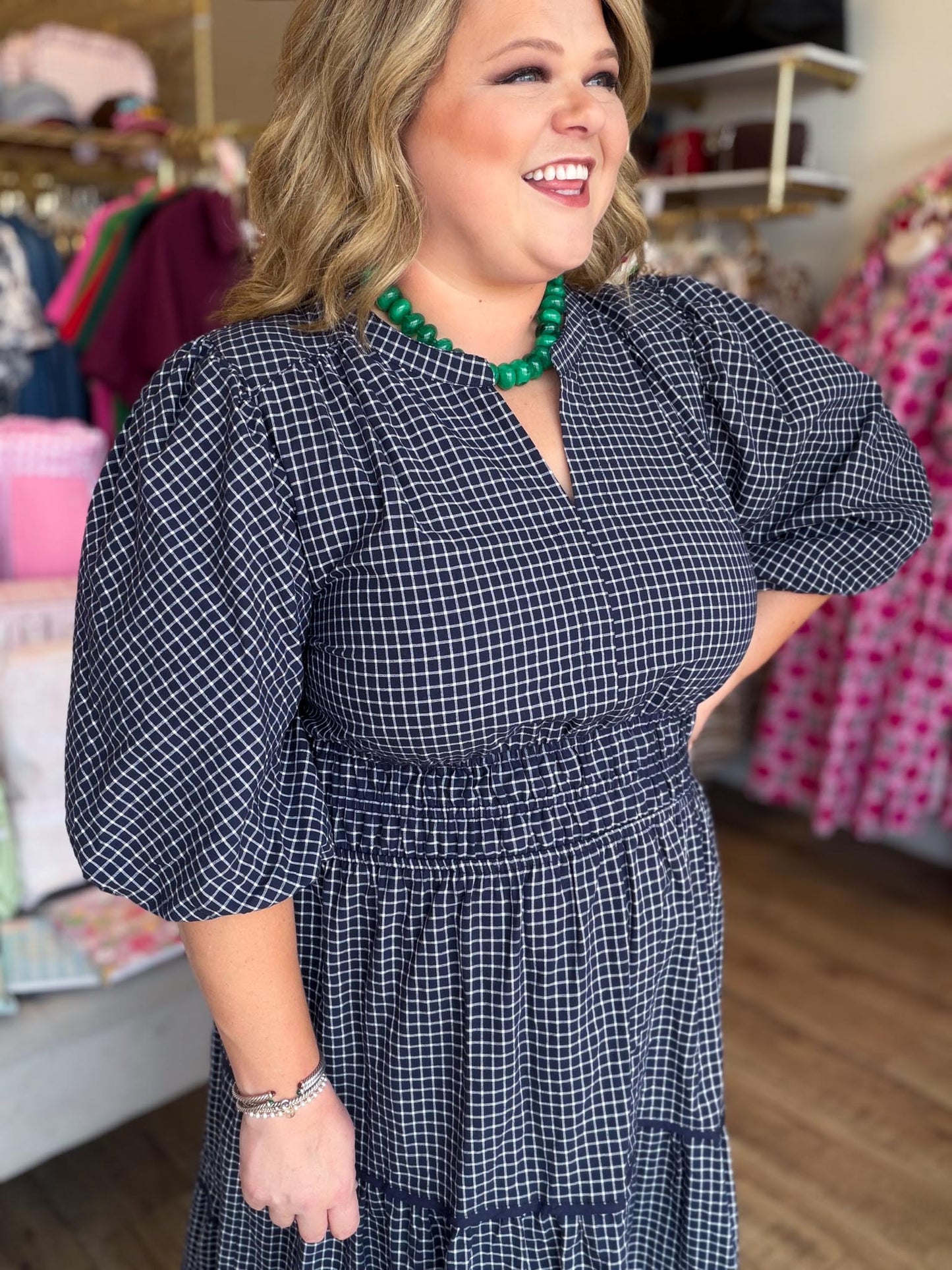 Autumn Evermore Curvy Navy Plaid Midi Dress