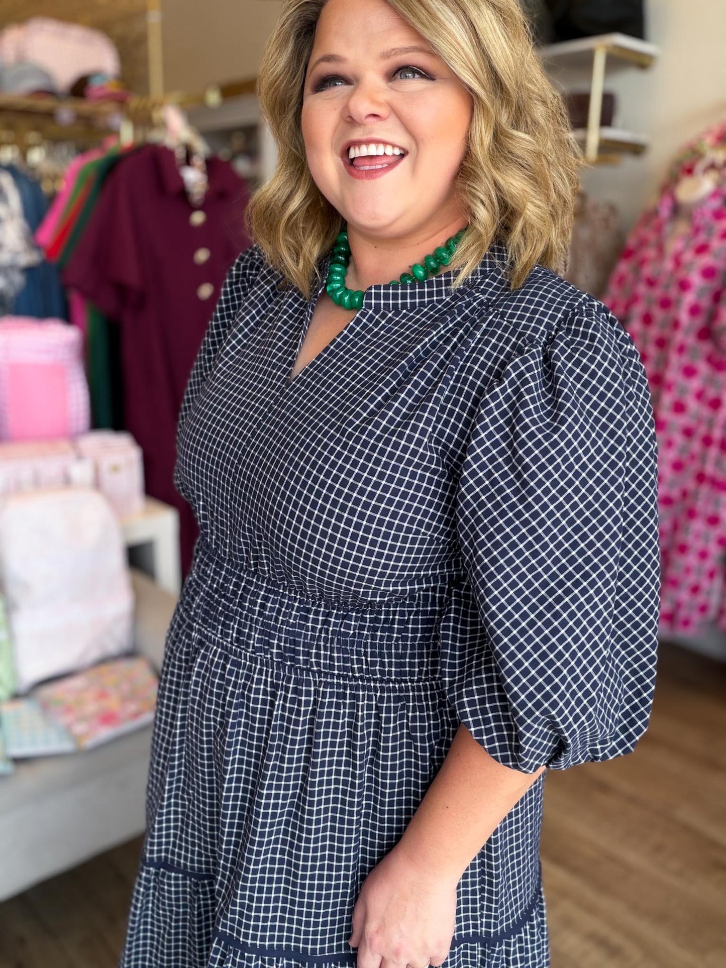 Autumn Evermore Curvy Navy Plaid Midi Dress