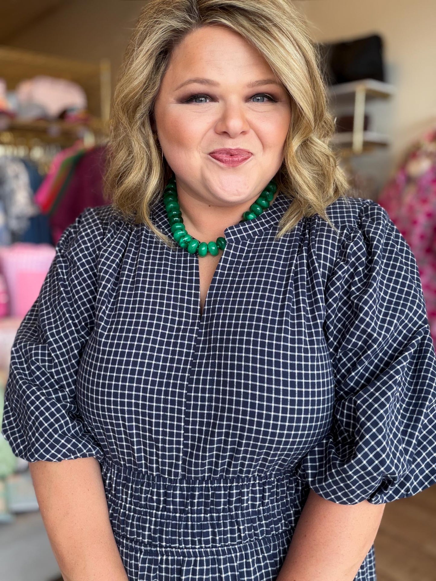 Autumn Evermore Curvy Navy Plaid Midi Dress