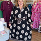Autumn Foliage Curvy Black Leaf Print Midi Dress