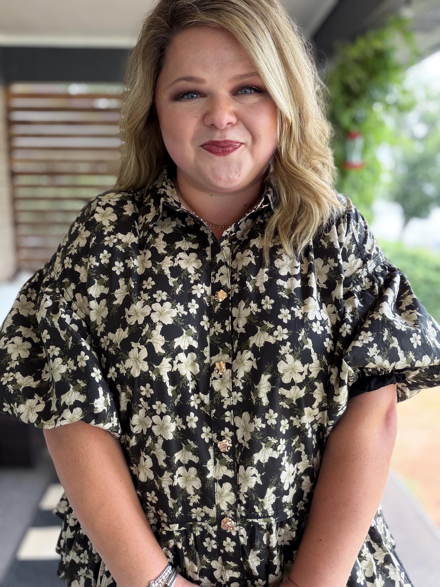 Autumn Muse Curvy Black Floral Peplum Top