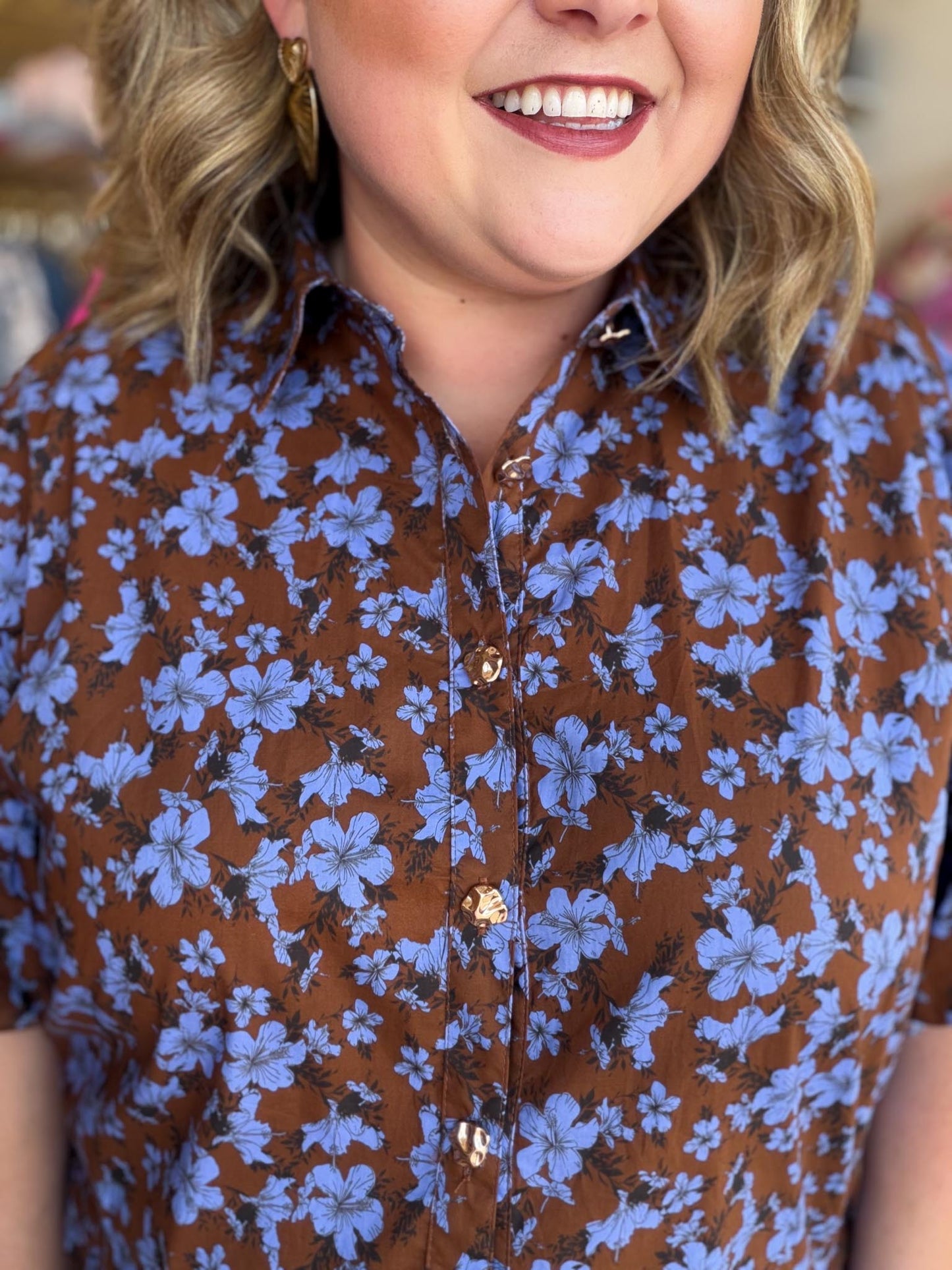 Autumn Muse Curvy Brown Floral Peplum Top