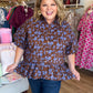 Autumn Muse Curvy Brown Floral Peplum Top