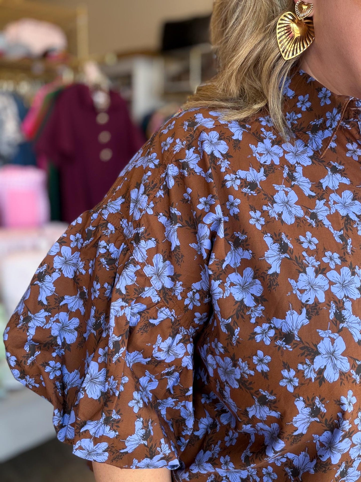 Autumn Muse Curvy Brown Floral Peplum Top