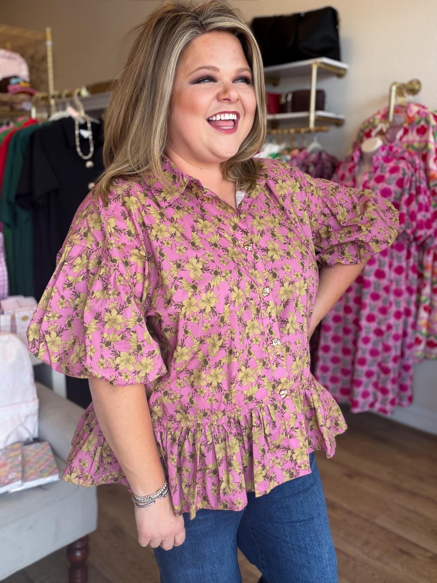 Autumn Muse Curvy Dusty Pink Floral Peplum Top