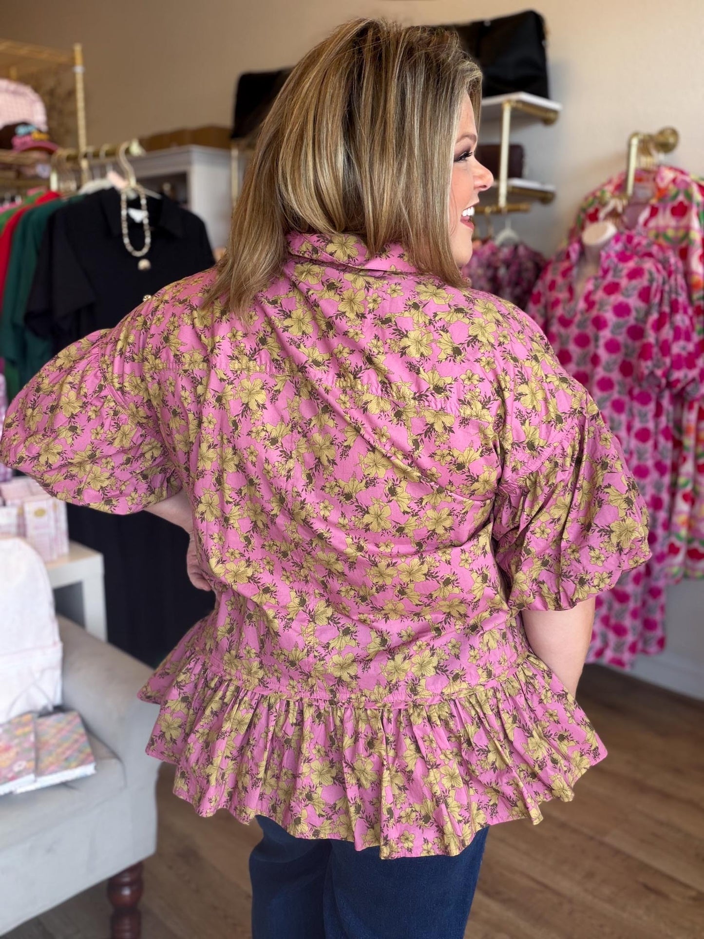 Autumn Muse Curvy Dusty Pink Floral Peplum Top