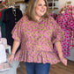 Autumn Muse Curvy Dusty Pink Floral Peplum Top